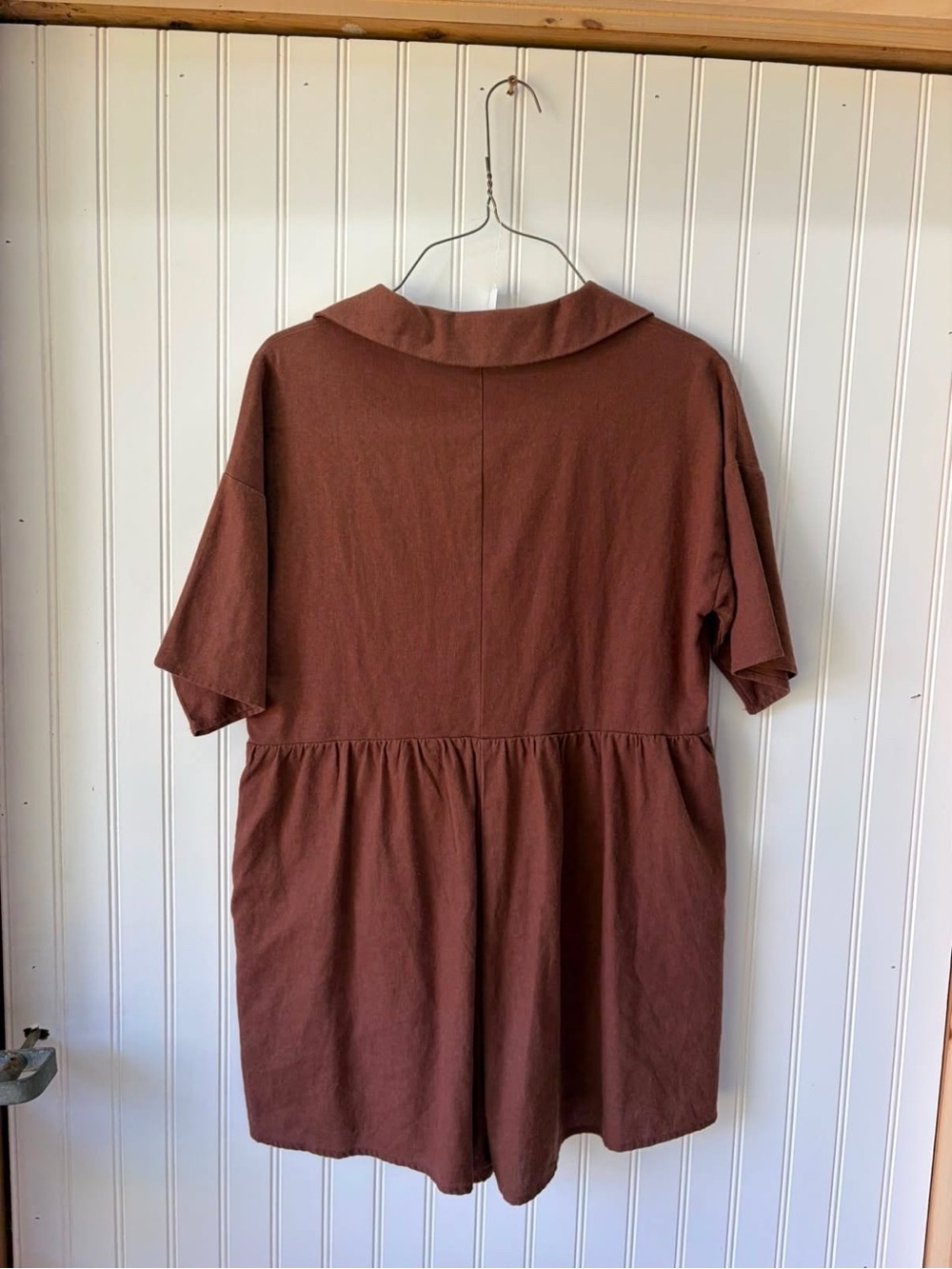 Vestique dark Brown loose fit oversized Button-Front Henley Short Sleeve romper - Picture 2 of 5